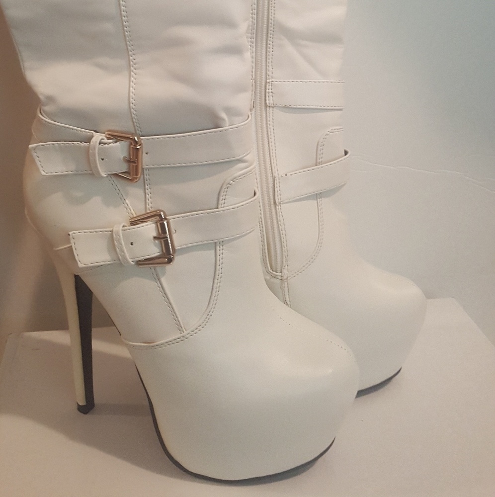 White, thigh high boots